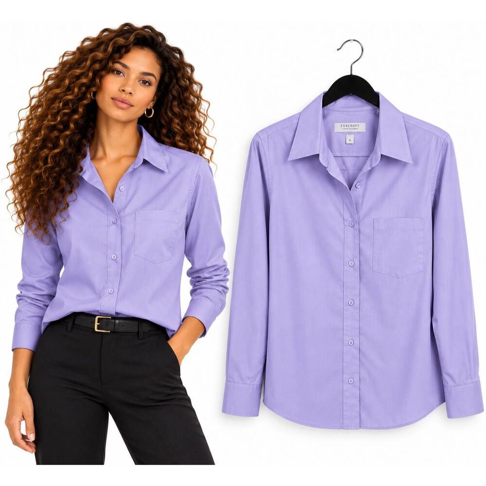 Foxcroft Wrinkle Free Top Shirt Size 14 Lavender Long Sleeve